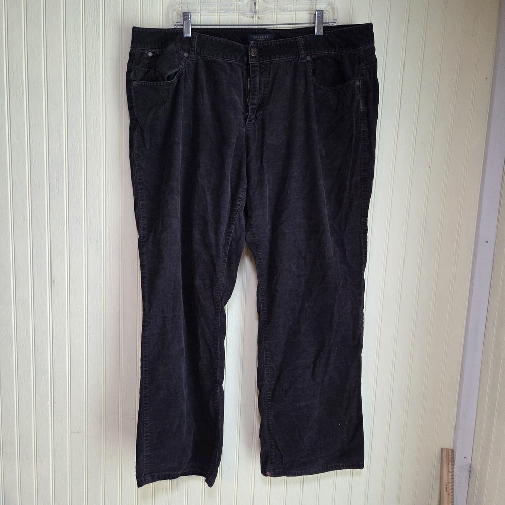 Talbots Pants Womens 18W Gray Corduroy Stretch Flat Front Pockets Casual Khakis‎